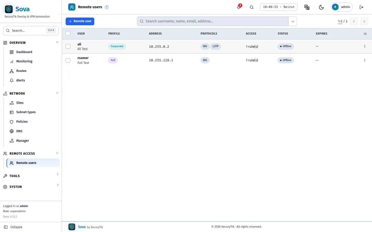 Employees connect from anywhere — Sova panel